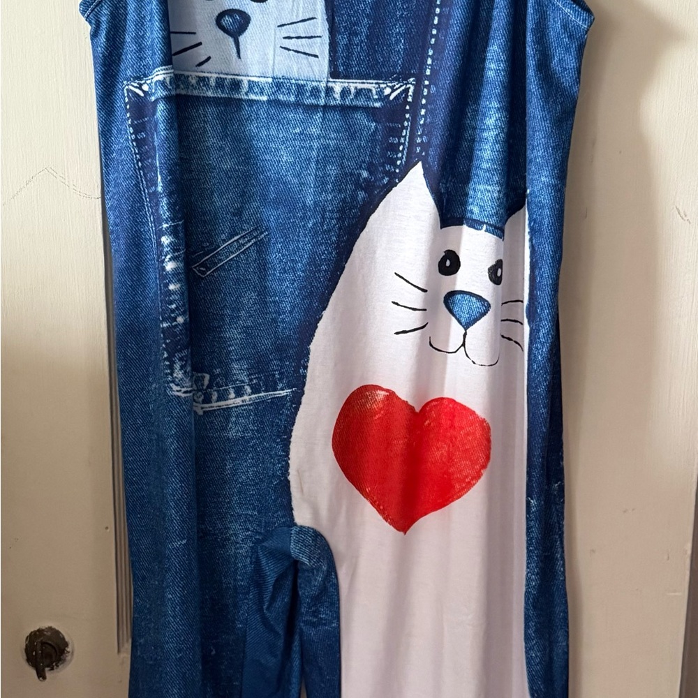 Blue Cat Print Sleeveless jumpsuit